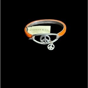 Stephan & Co. PEACE SIGN  Bangle Orange Trim & Silver-Tone Hardware